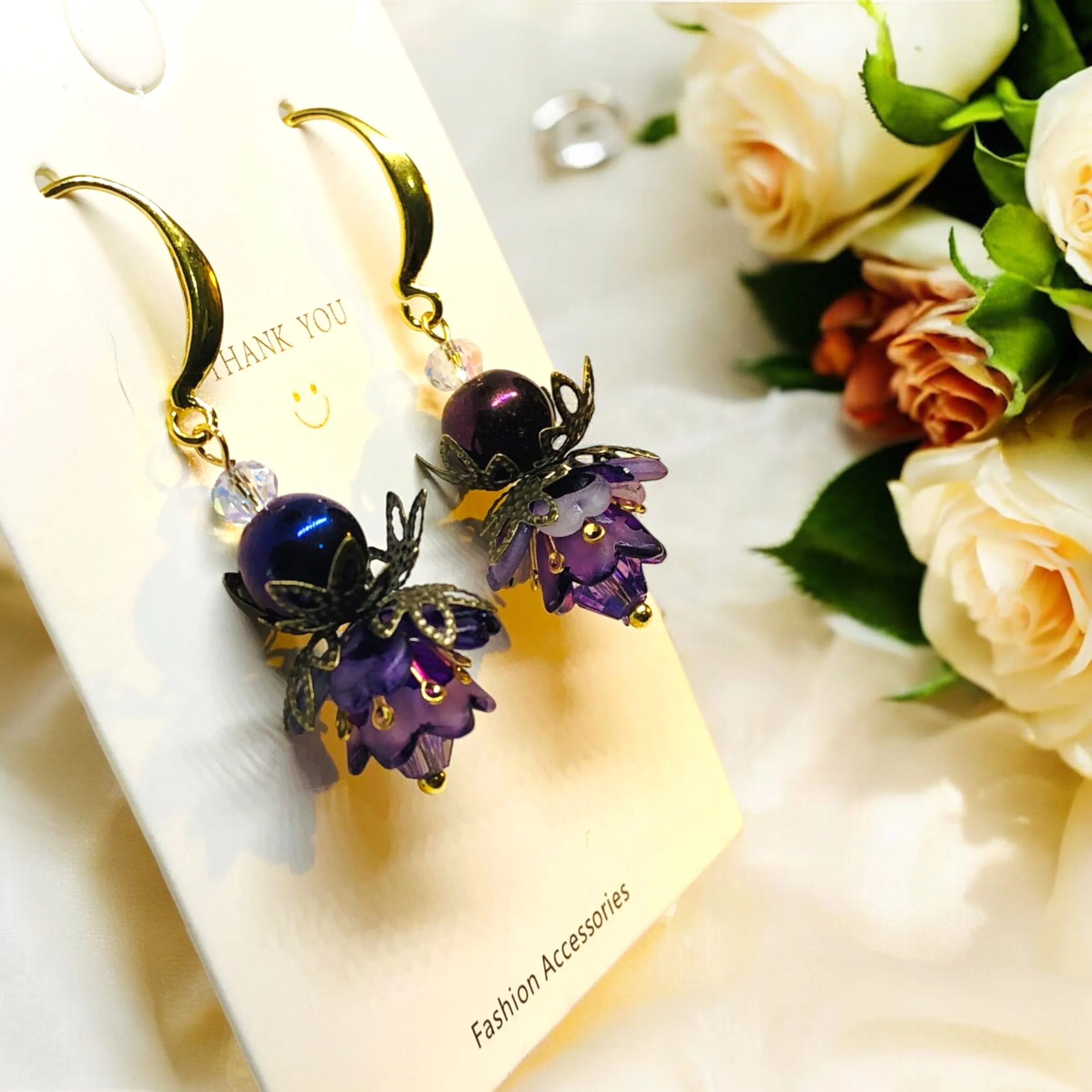 Amethyst Bohemian Bloom Cluster Earrings