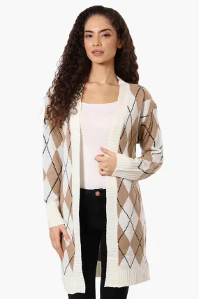 Beechers Brook Argyle Pattern Open Wrap Cardigan - Beige