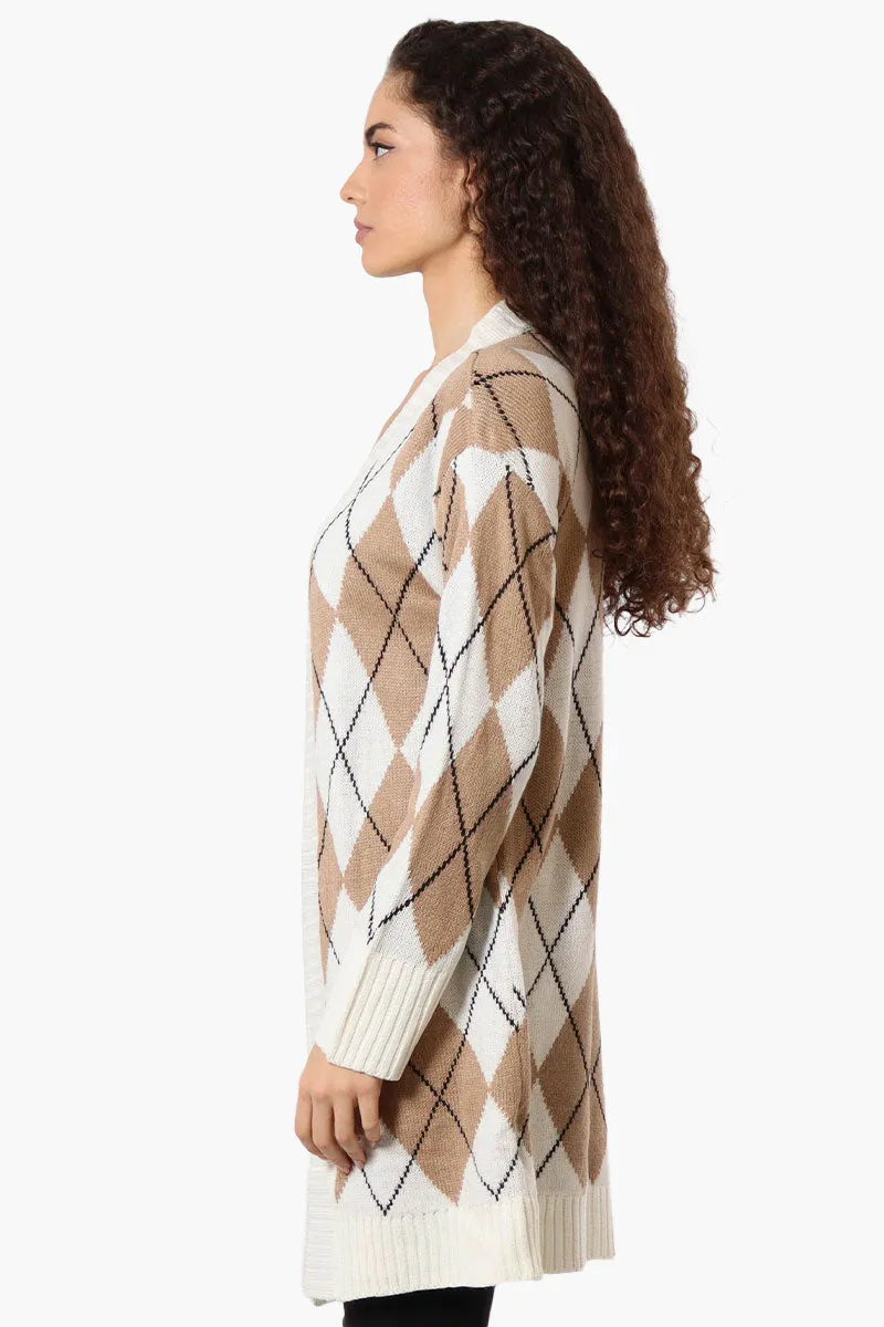 Beechers Brook Argyle Pattern Open Wrap Cardigan - Beige