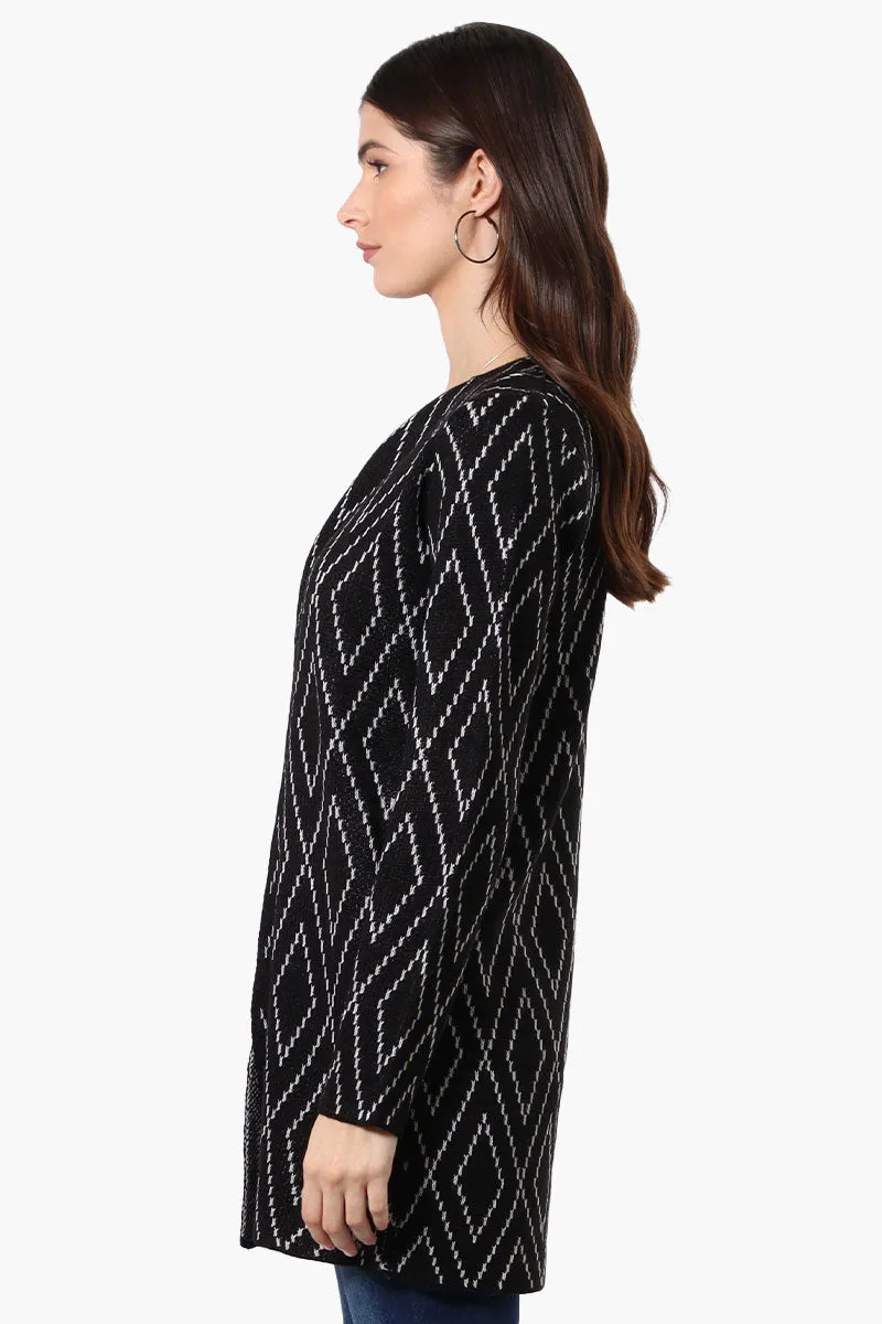 Beechers Brook Open Diamond Pattern Cardigan - Black