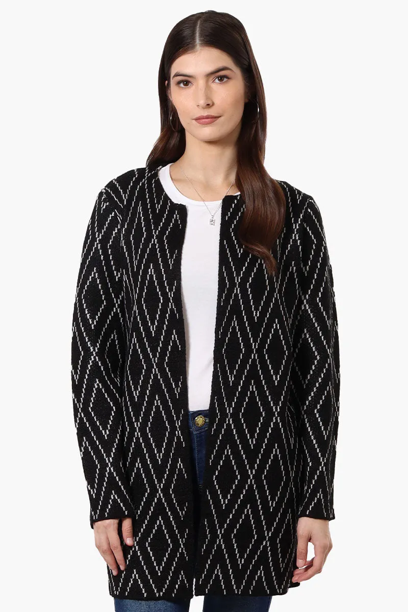 Beechers Brook Open Diamond Pattern Cardigan - Black