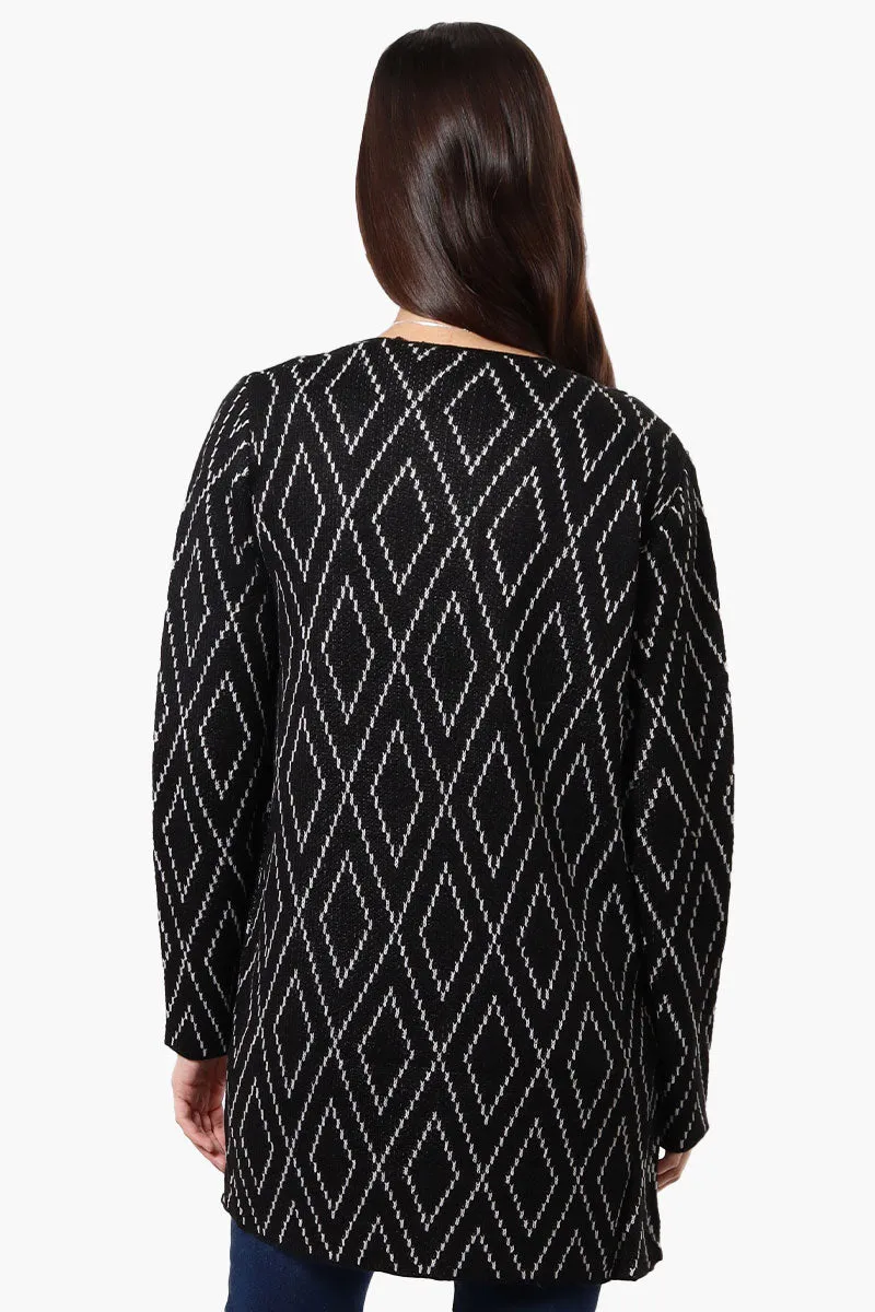 Beechers Brook Open Diamond Pattern Cardigan - Black