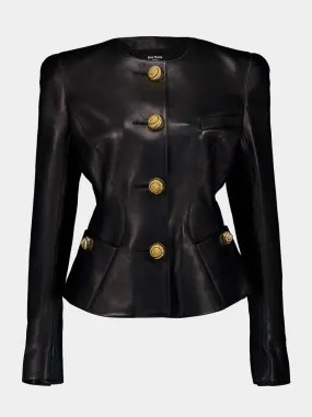 Black Lambskin Leather Peplum Jacket