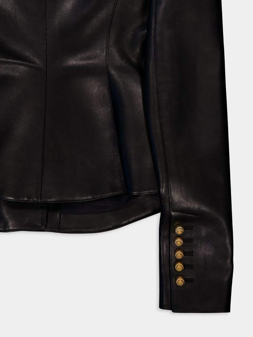 Black Lambskin Leather Peplum Jacket