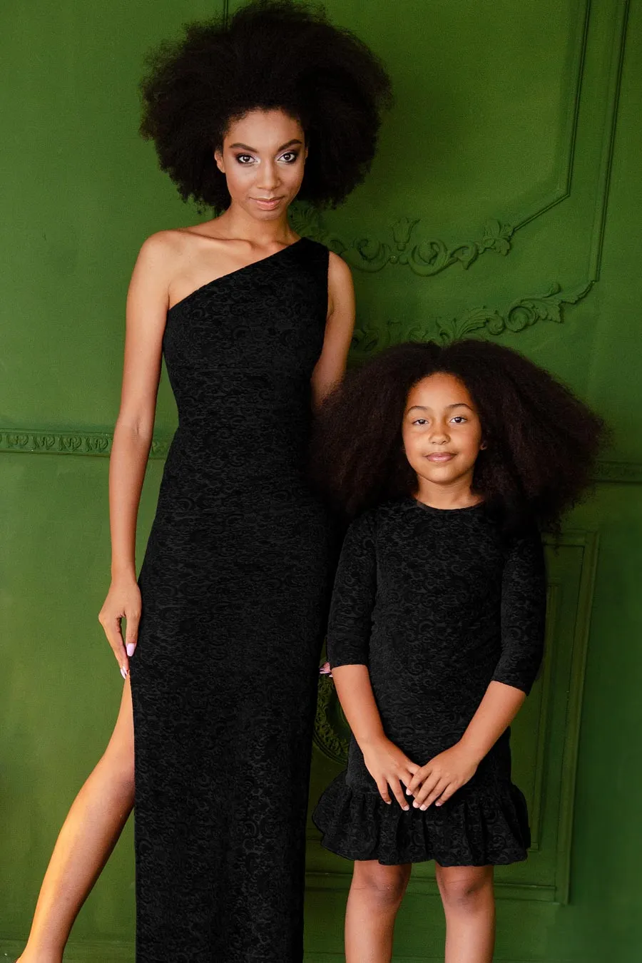 Black Velvet Jacquard Holiday Dresses - Mommy & Me