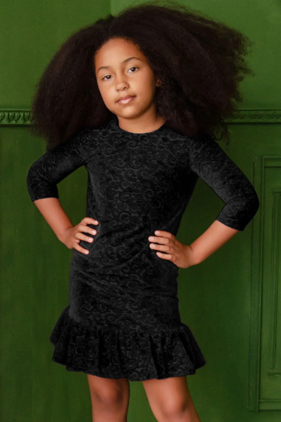 Black Velvet Jacquard Holiday Dresses - Mommy & Me