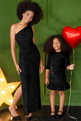 Black Velvet Jacquard Holiday Dresses - Mommy & Me