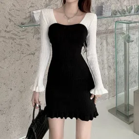 Bodycon Knitted Winter Dress With Wood Ears