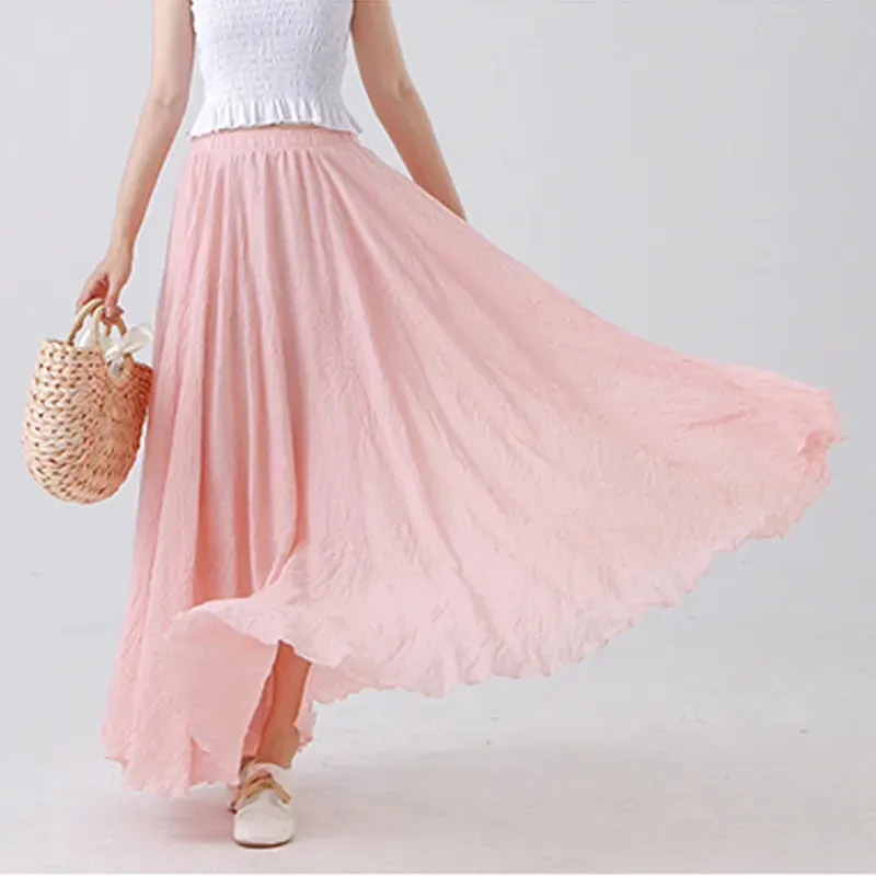 Boho Chic Pleated Long Skirt for Beach Lovers