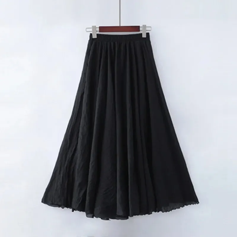 Boho Chic Pleated Long Skirt for Beach Lovers