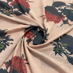 Brown With Black & Red Floral Print Georgette Fabric