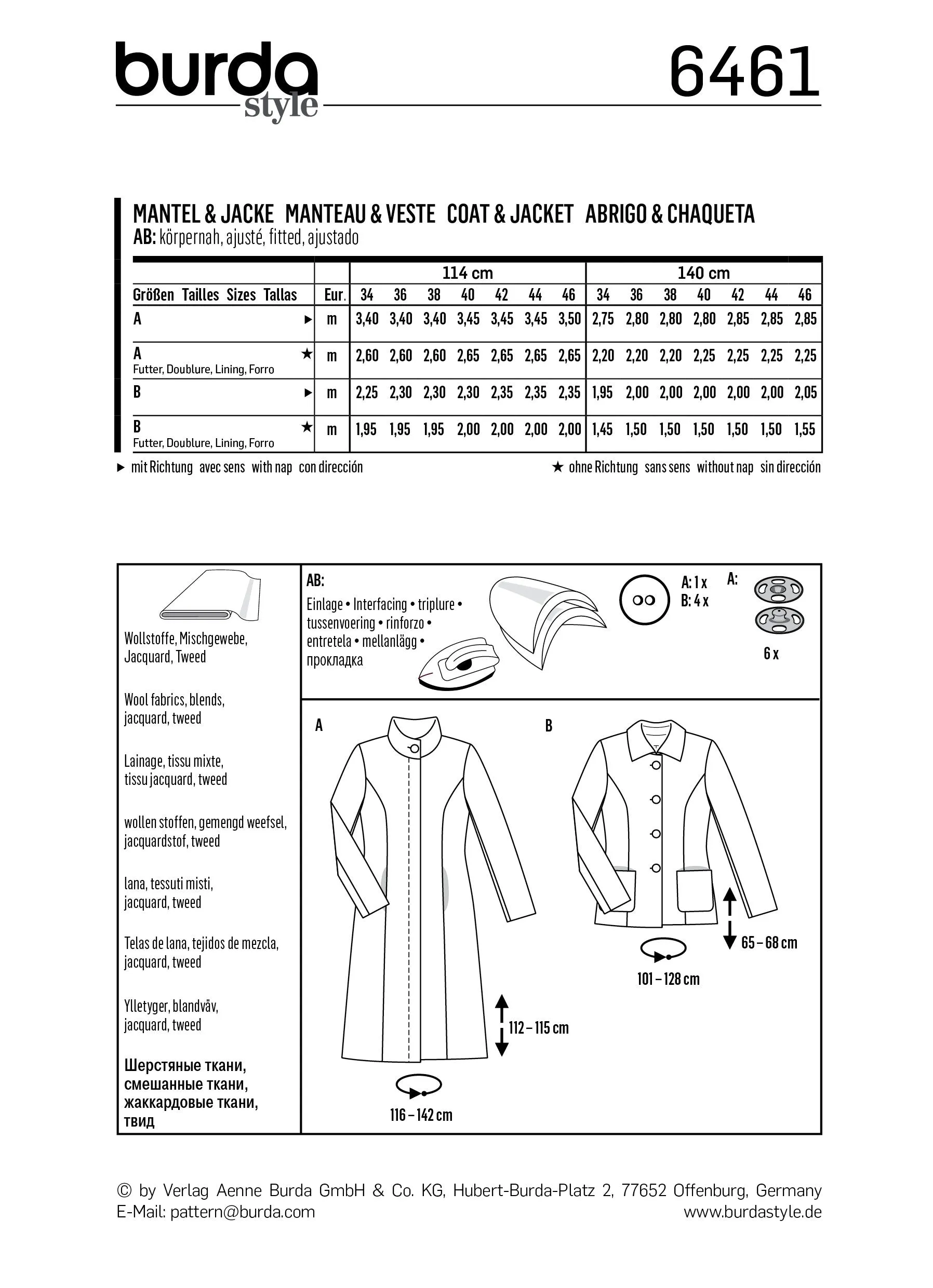 Burda Style Pattern 6461 Women’s Coats