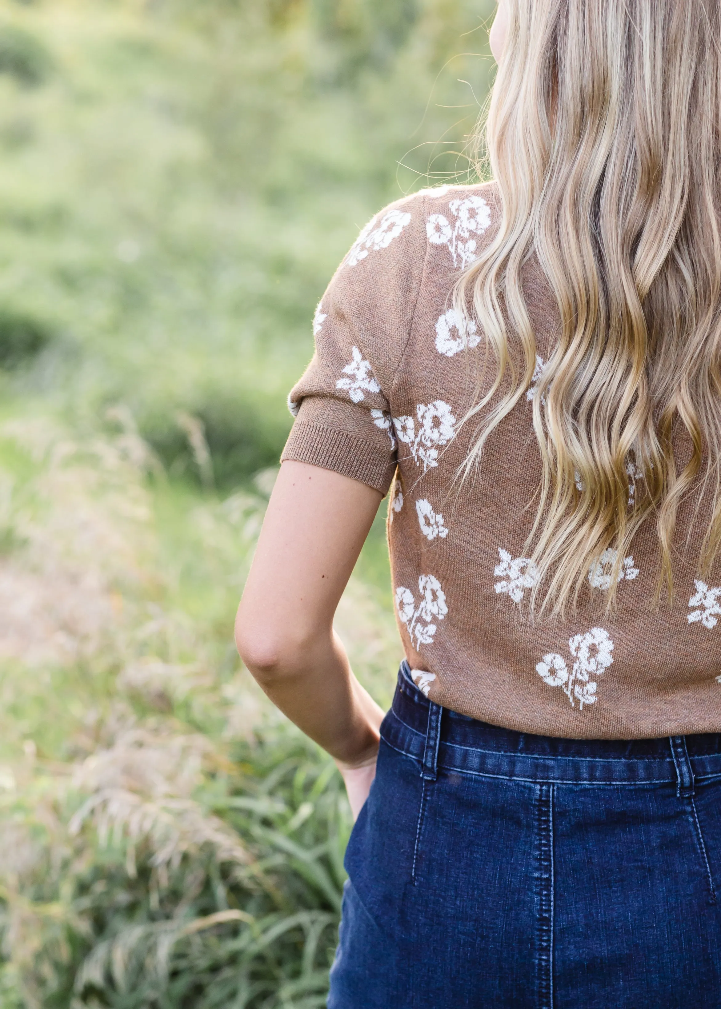 Camel Floral Print 1/2 Sleeve Top - FINAL SALE