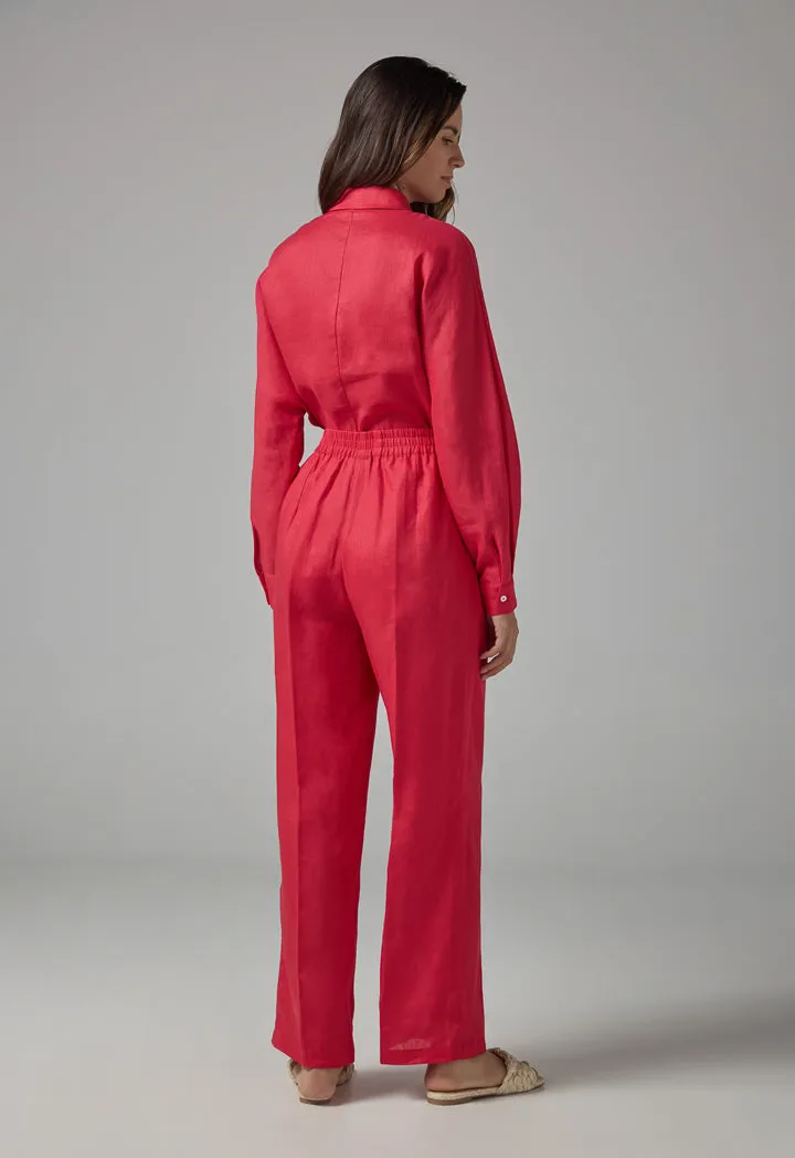 Choice High-Waist Straight-Cut Basic Trousers Red