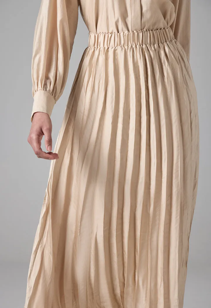 Choice Solid Pleated Skirt Beige