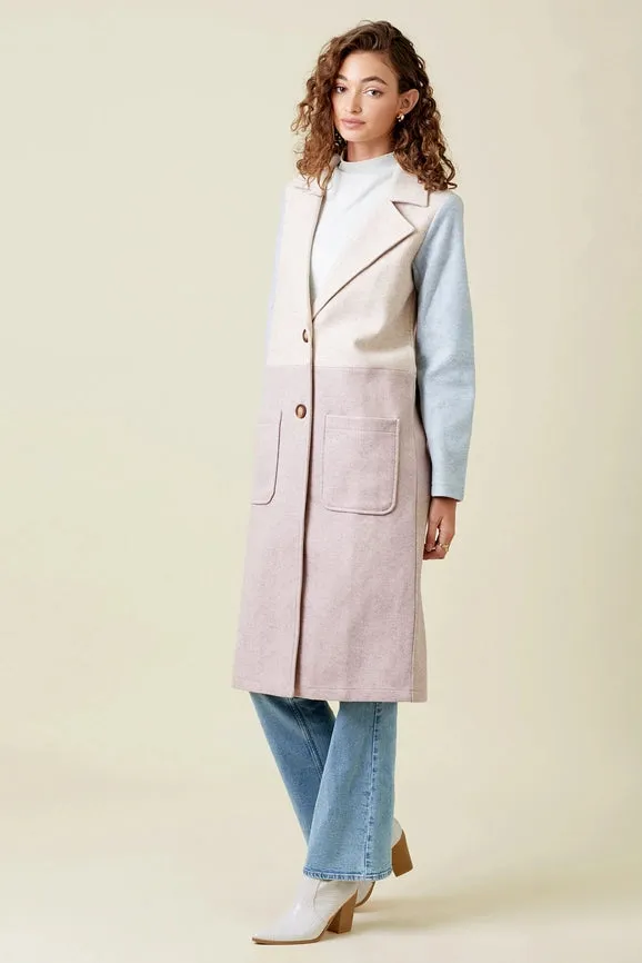 Color Block Long Coat Du. Rose/Du. Pink