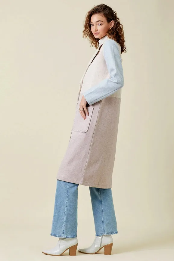 Color Block Long Coat Du. Rose/Du. Pink