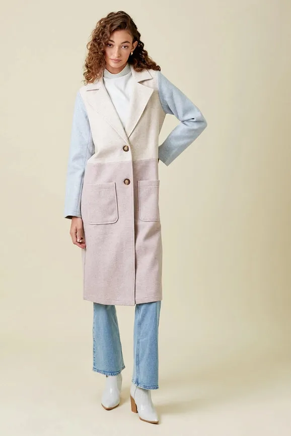 Color Block Long Coat Du. Rose/Du. Pink