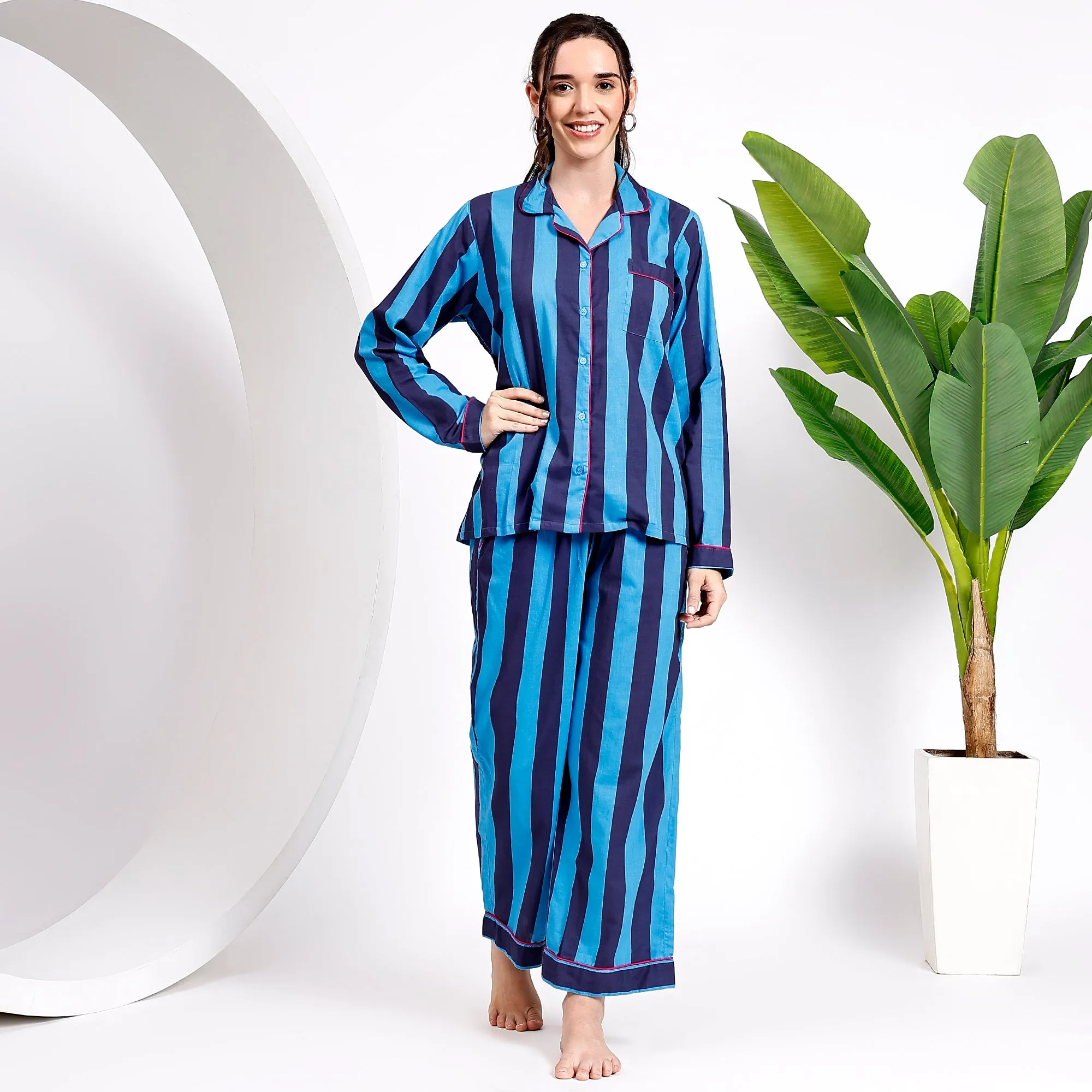 Cotton Stripes: Designer Relaxed Pj Dress for Women