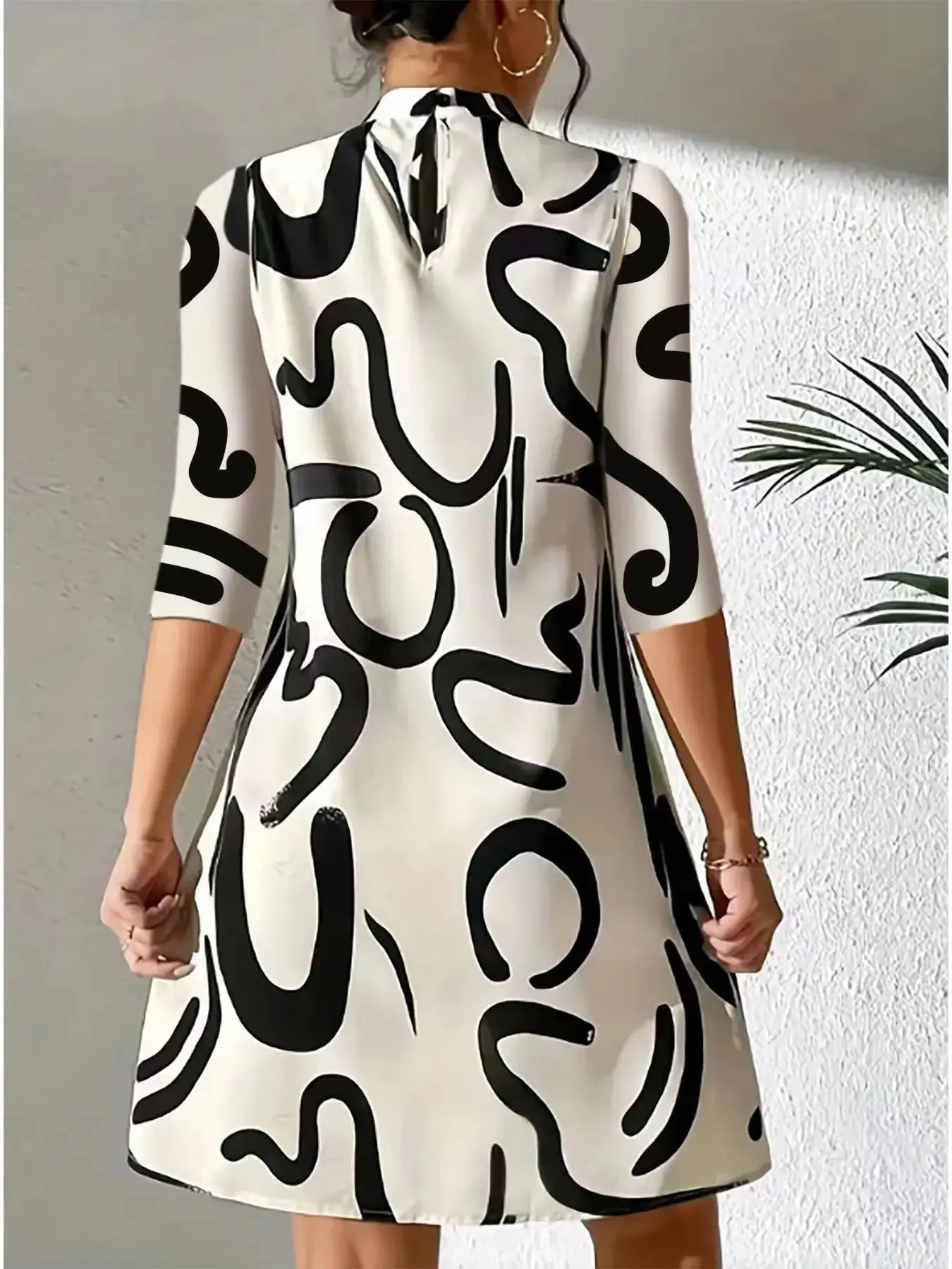 Eclectic 3/4 Sleeve Dress for Trendy Office Days