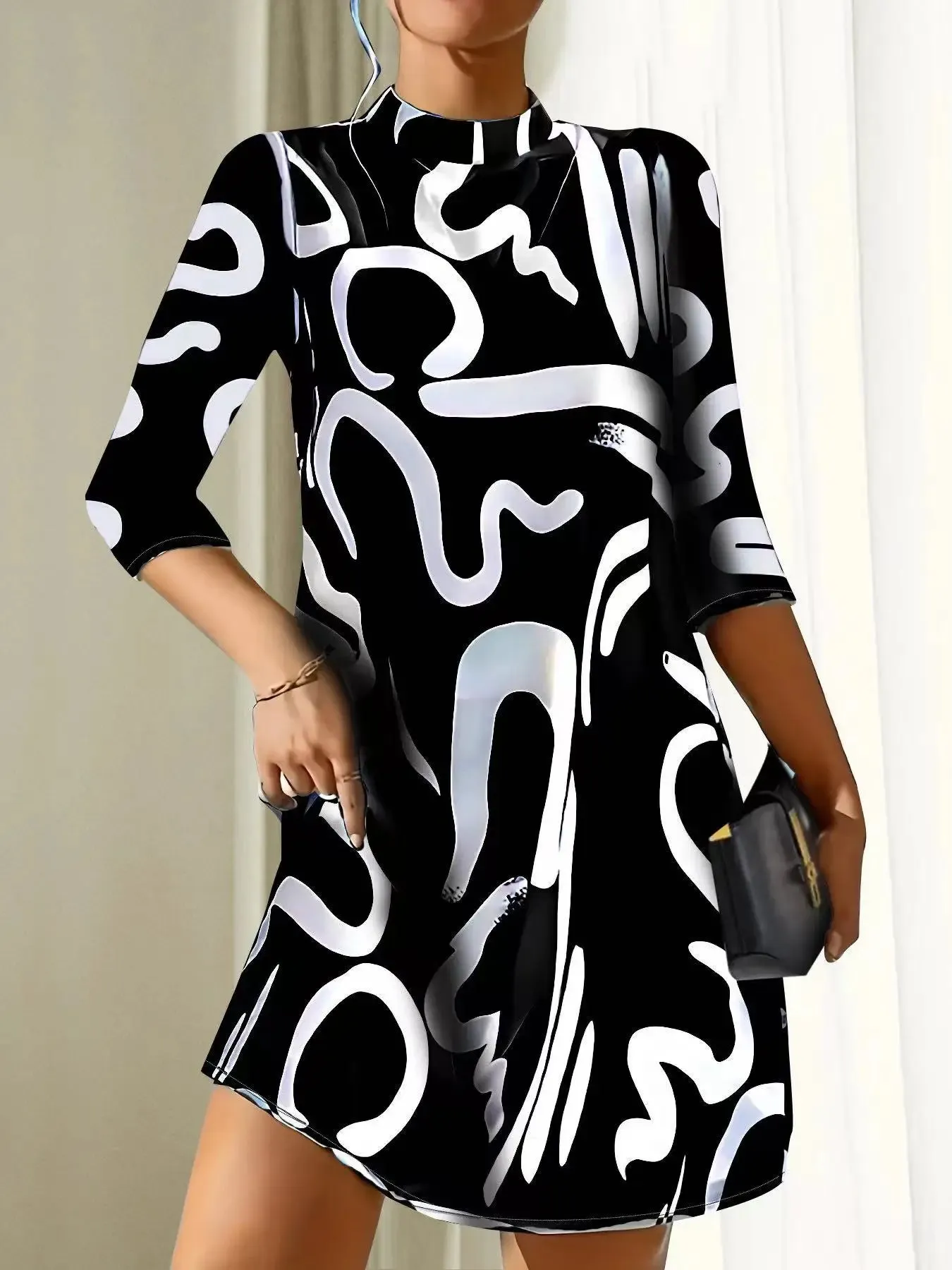 Eclectic 3/4 Sleeve Dress for Trendy Office Days