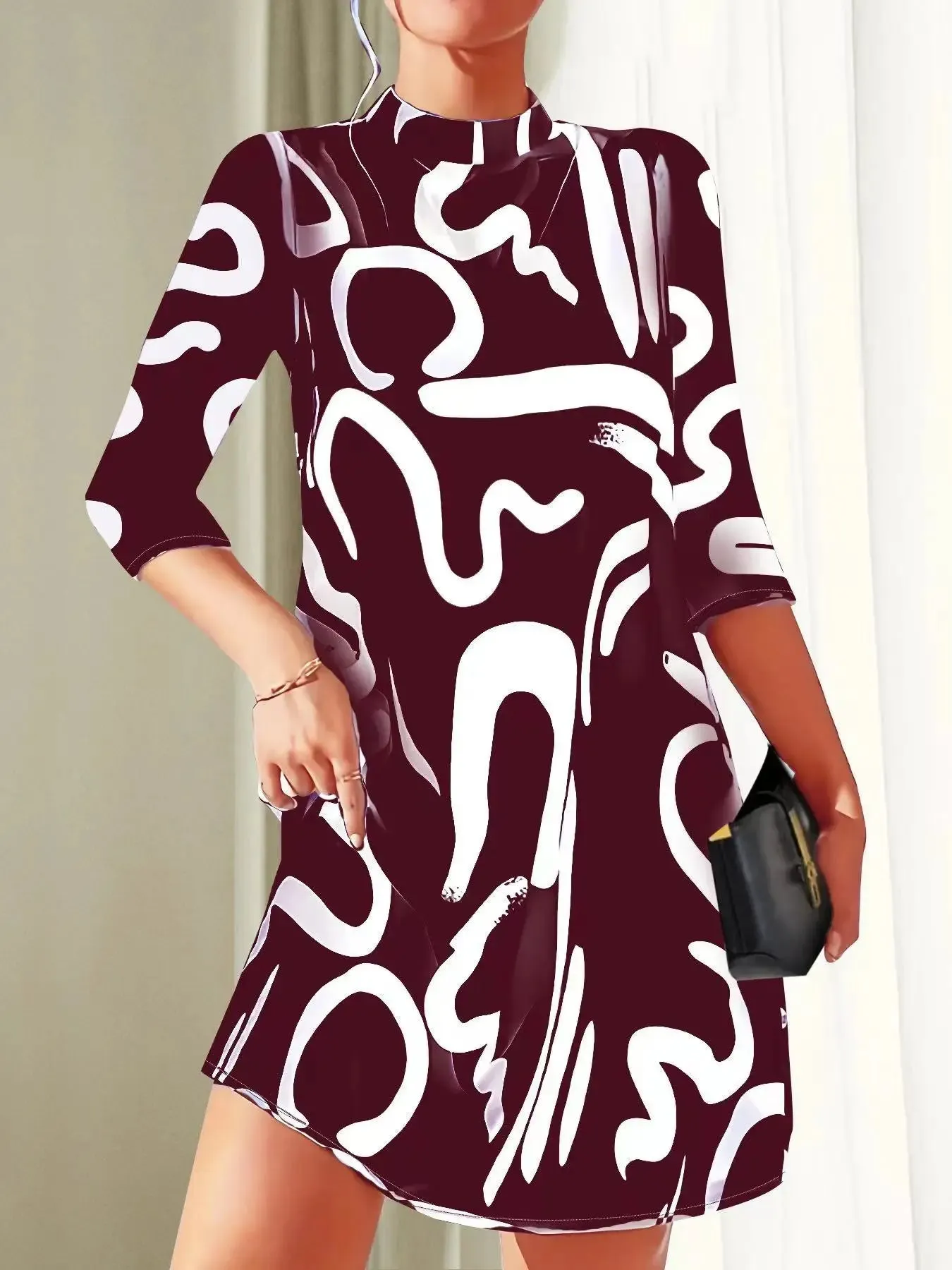 Eclectic 3/4 Sleeve Dress for Trendy Office Days