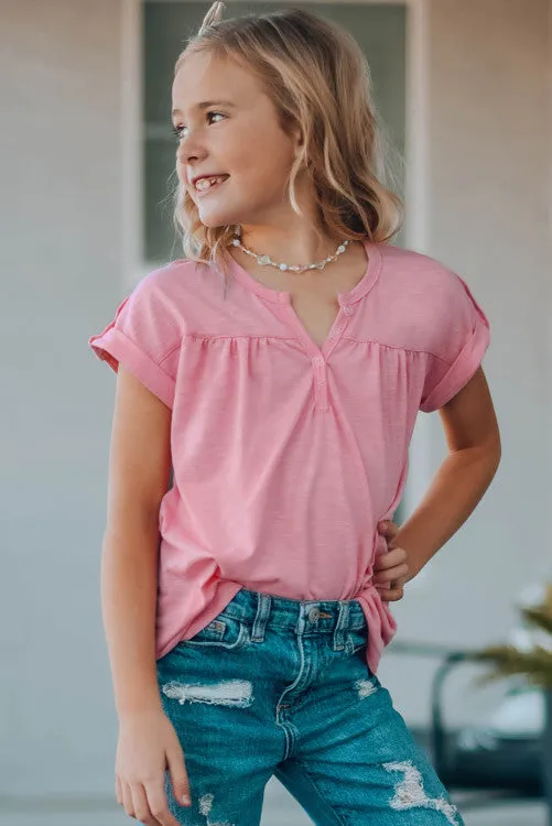 Fun In The Sun Button Tee-pink