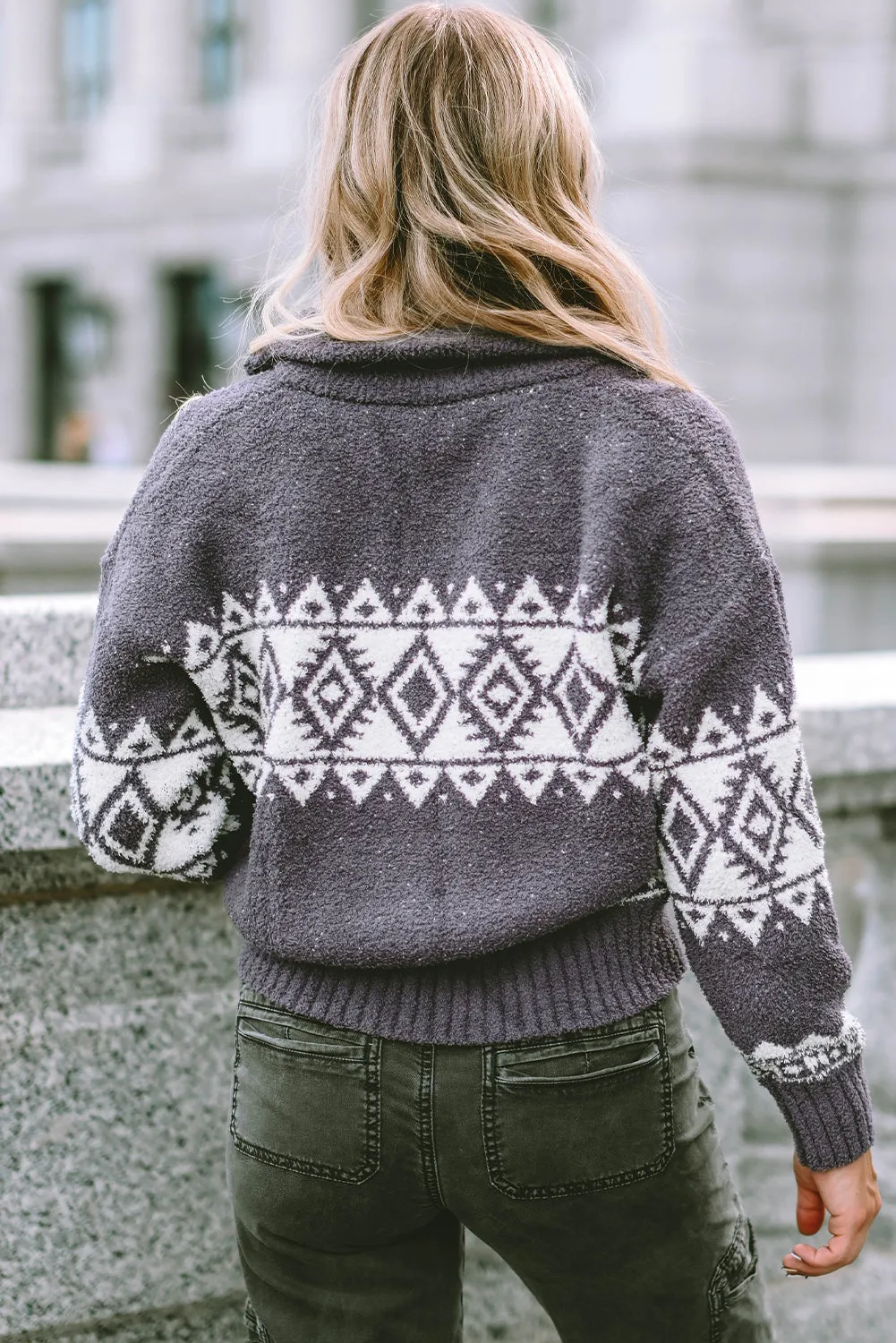 Geometric Quarter Zip Pullover Sweater