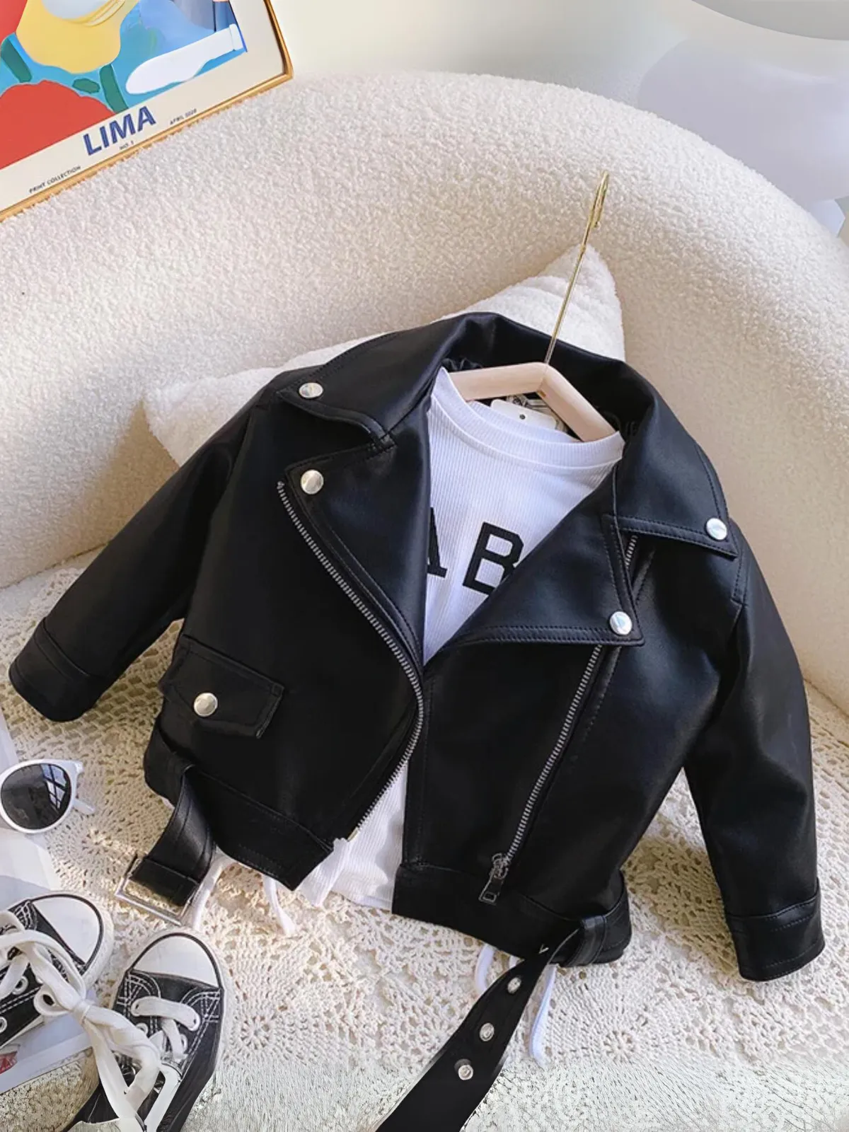 Girls Trendy Faux Leather Biker Jacket