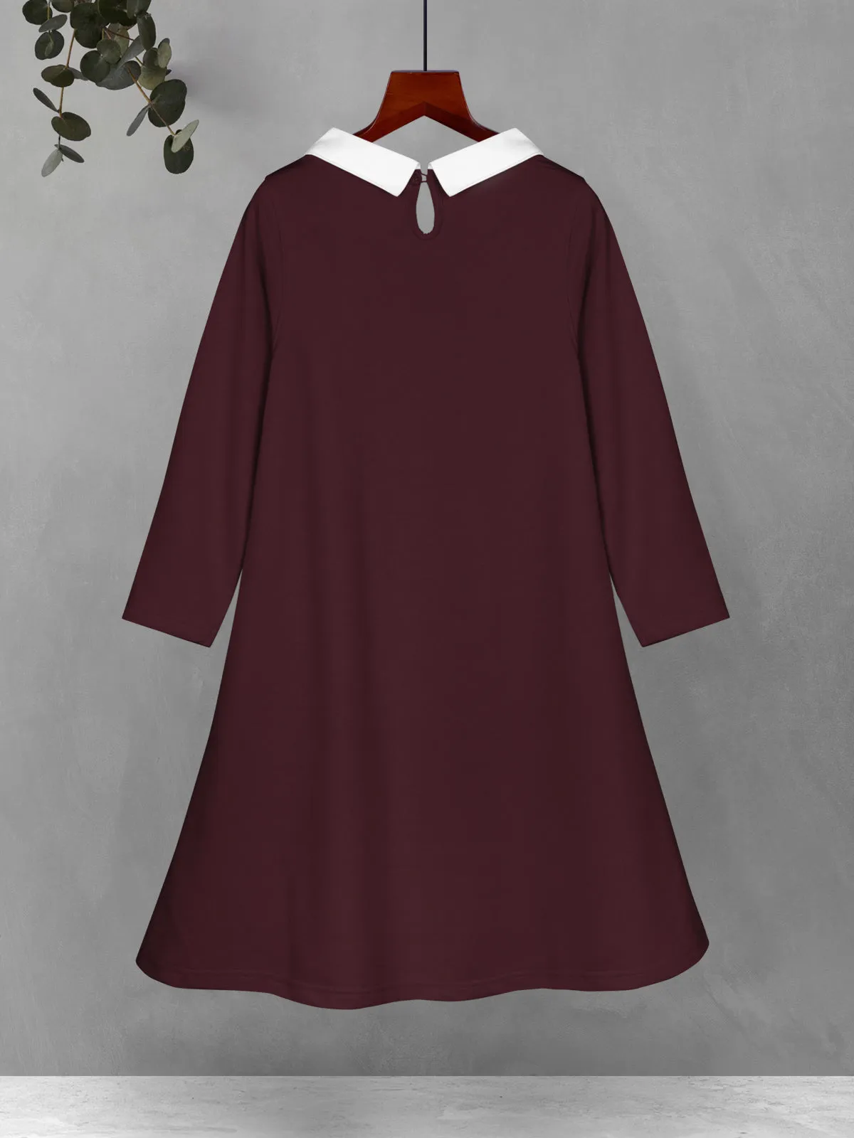 HELLCAT Burgundy Midi/Knee Length Peter Pan Collar Dresses for Girls