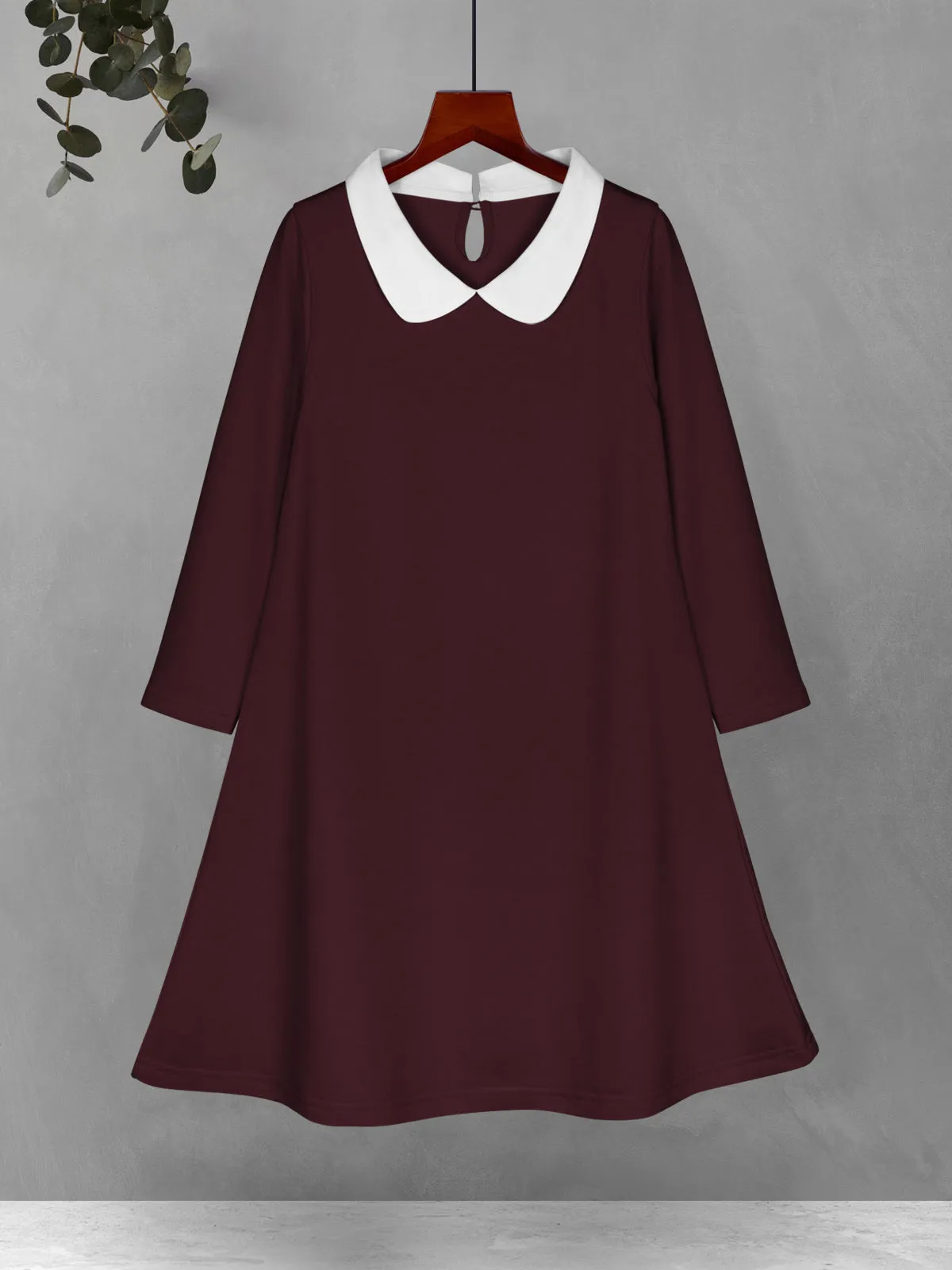 HELLCAT Burgundy Midi/Knee Length Peter Pan Collar Dresses for Girls