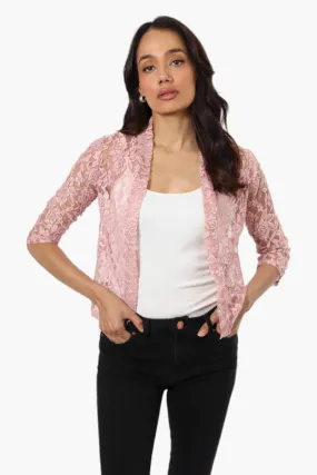 Impress Floral Lace 3/4 Sleeve Wrap Cardigan - Pink