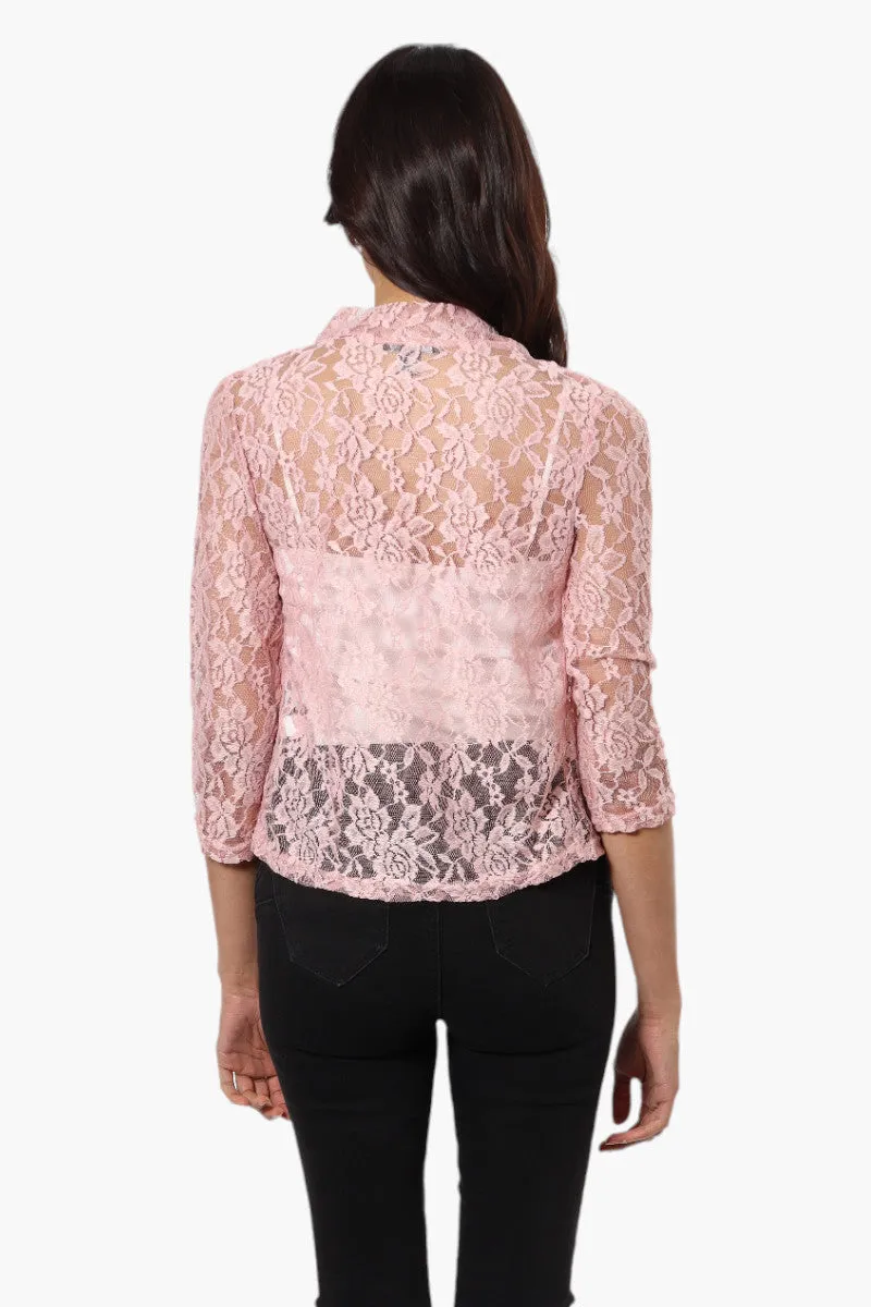 Impress Floral Lace 3/4 Sleeve Wrap Cardigan - Pink