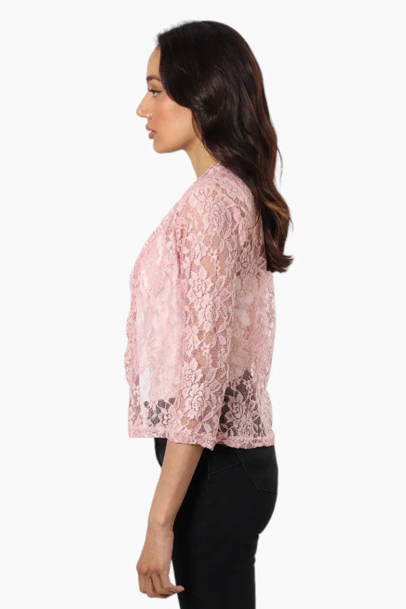 Impress Floral Lace 3/4 Sleeve Wrap Cardigan - Pink