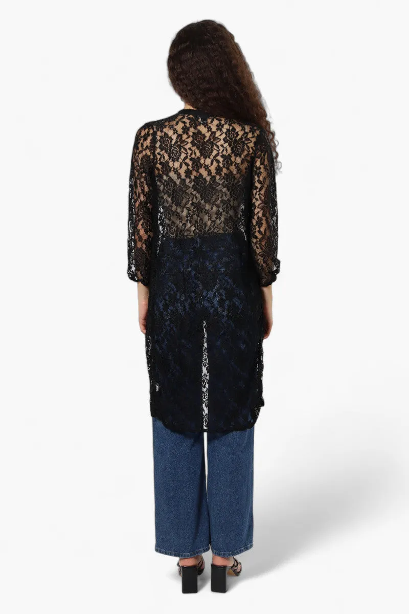 Impress Floral Lace Duster Cardigan - Black