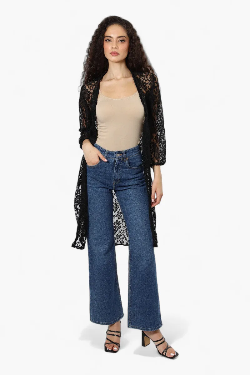 Impress Floral Lace Duster Cardigan - Black