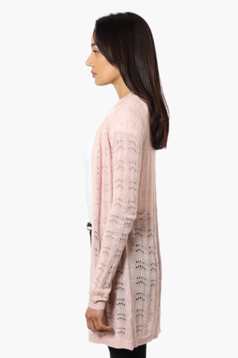 Impress Long Sleeve Crochet Shrug Cardigan - Pink