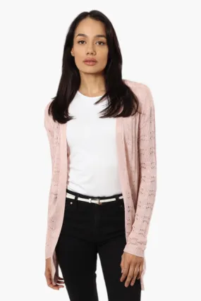 Impress Long Sleeve Crochet Shrug Cardigan - Pink