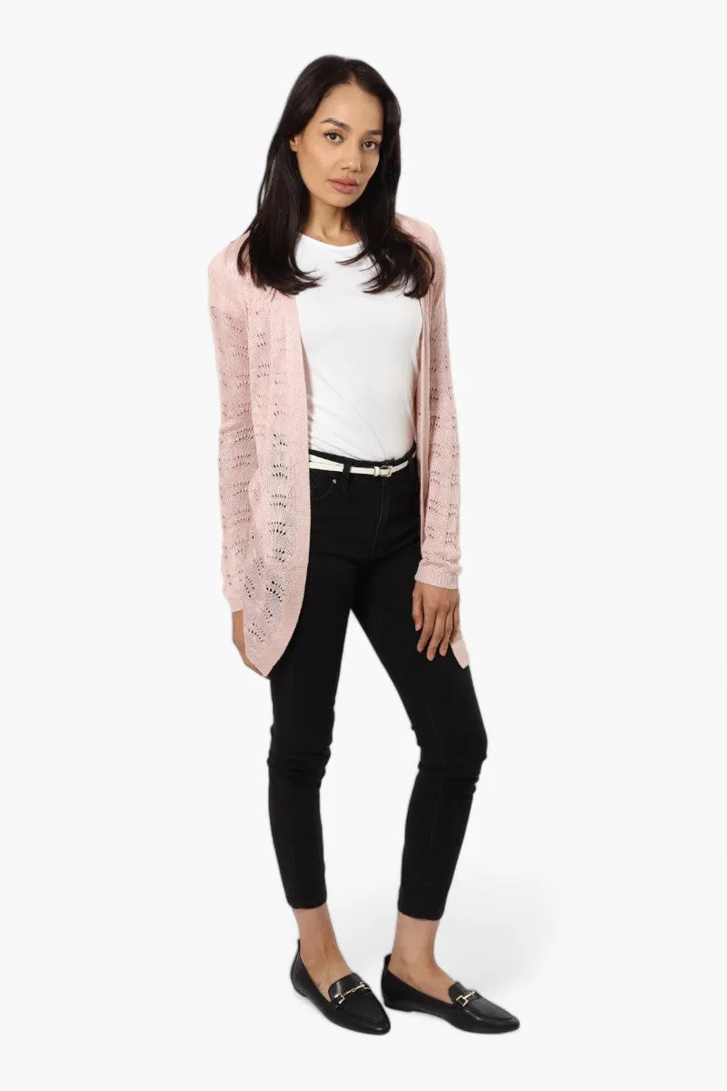 Impress Long Sleeve Crochet Shrug Cardigan - Pink