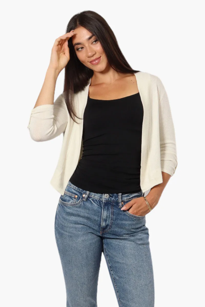 Impress Roll Up Sleeve Open Shrug Cardigan - White