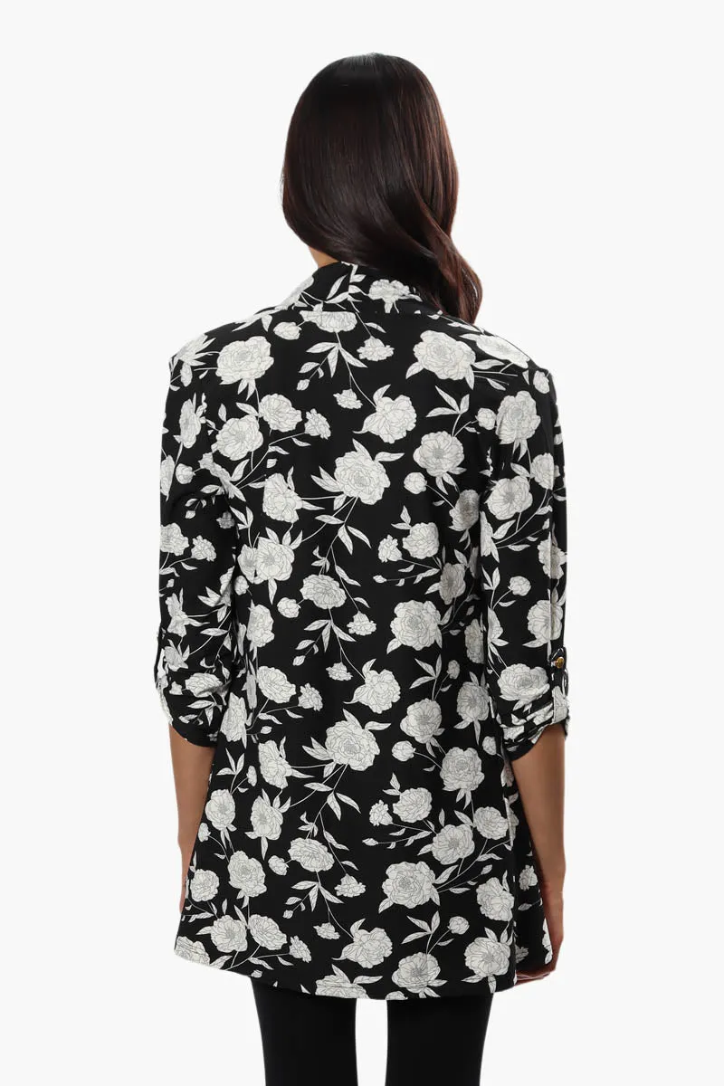 International INC Company Floral Roll Up Sleeve Cardigan - Black