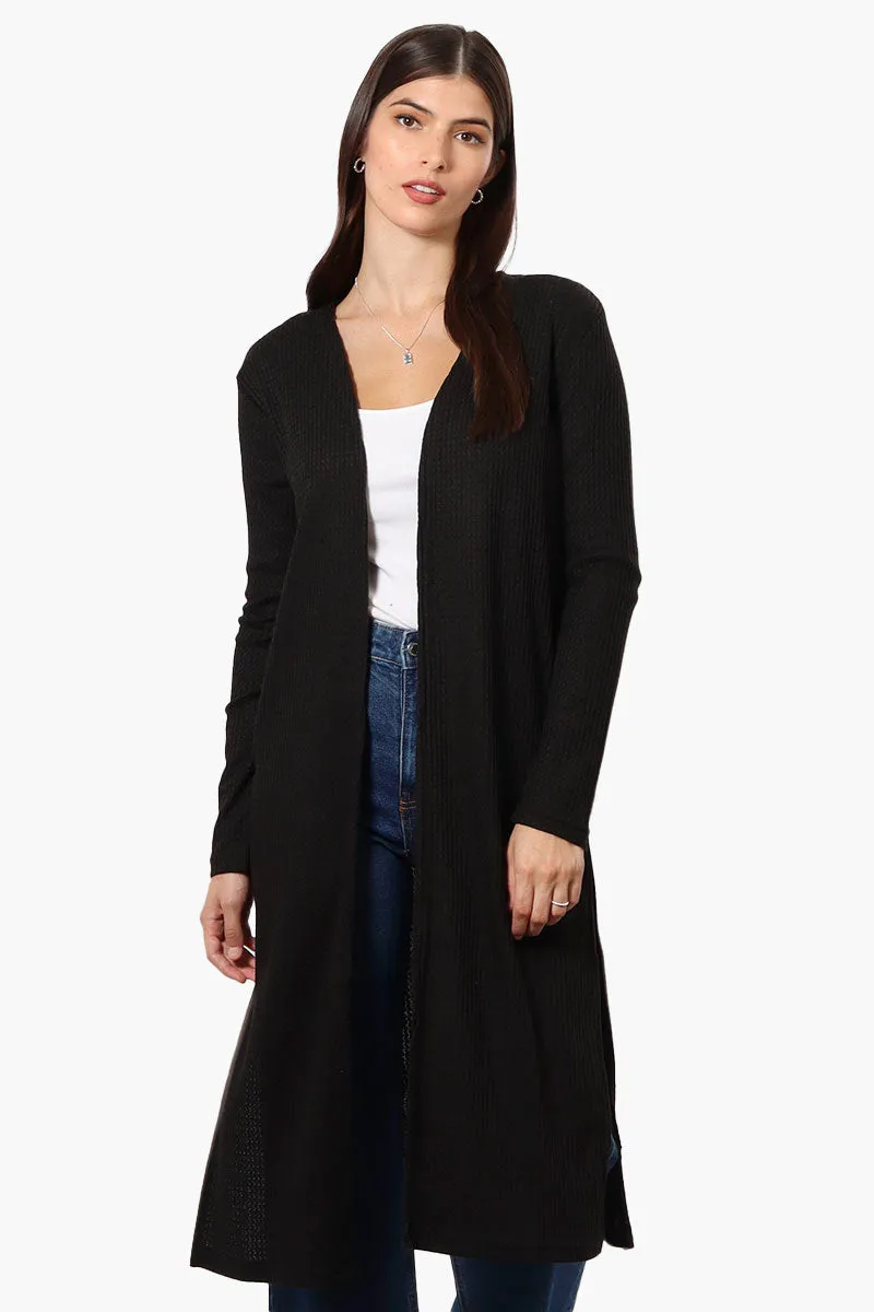 International INC Company Long Sleeve Side Slit Wrap Cardigan - Black