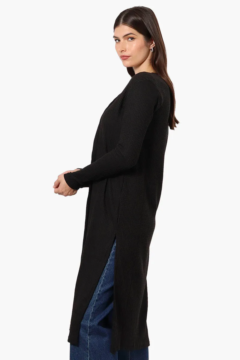 International INC Company Long Sleeve Side Slit Wrap Cardigan - Black