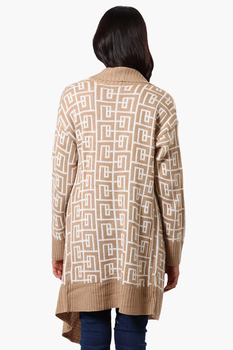 International INC Company Patterned Fold Over Wrap Cardigan - Beige