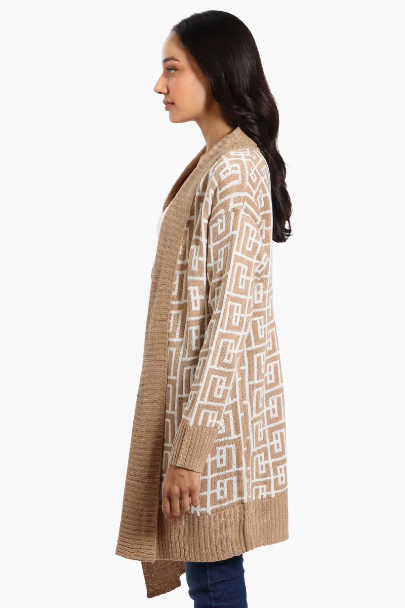 International INC Company Patterned Fold Over Wrap Cardigan - Beige