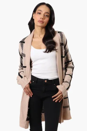 International INC Company Plaid Fold Over Wrap Cardigan - Beige