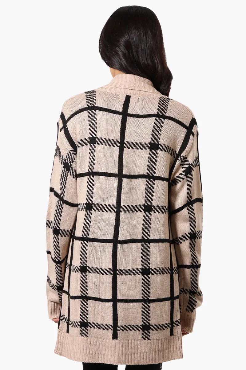 International INC Company Plaid Fold Over Wrap Cardigan - Beige