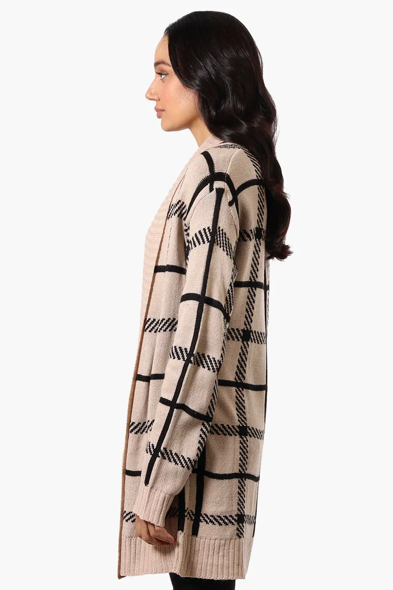 International INC Company Plaid Fold Over Wrap Cardigan - Beige