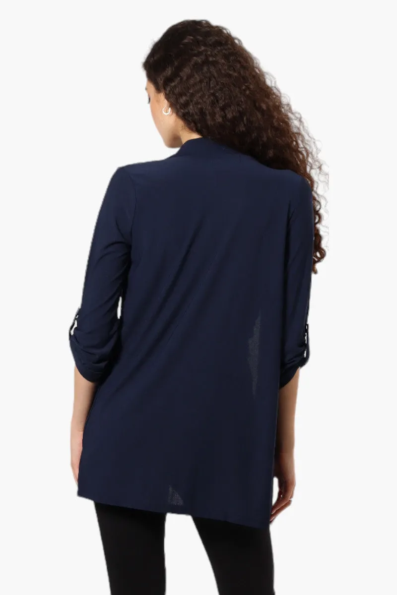 International INC Company Roll Up Sleeve Open Wrap Cardigan - Navy