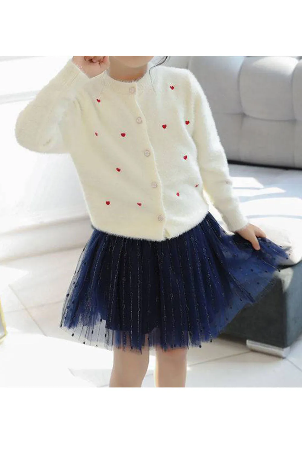 Kids Girls Knitted Long Sleeve Restful Round Neck Pretty Solid Colored Button Closure Winter Cardigan - KGC89978